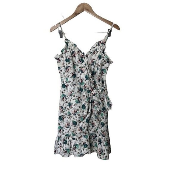 Rebecca Taylor Carnation Faux Wrap Linen Blend Dress Emerald Combo Floral 0 0826 - Picture 2 of 5